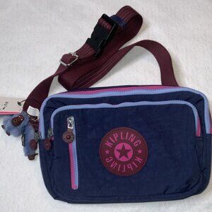 NWT Kipling Tarry Waist Belt Bag Navy Pink Sling KIC9C5 Tarry Mod Monkey Blue